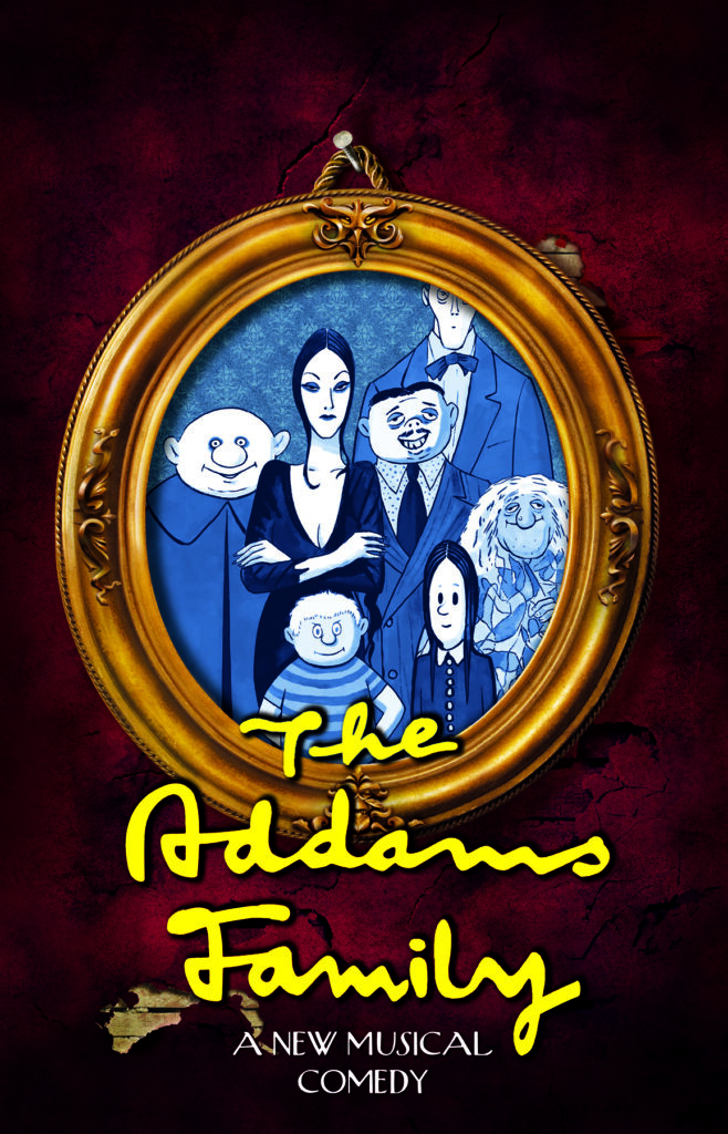 The Addams Family musical colour family portrait and logo